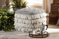 Baxton Studio Alain Moroccan Inspired Black and Ivory Handwoven Wool Tassel Pouf Ottoman