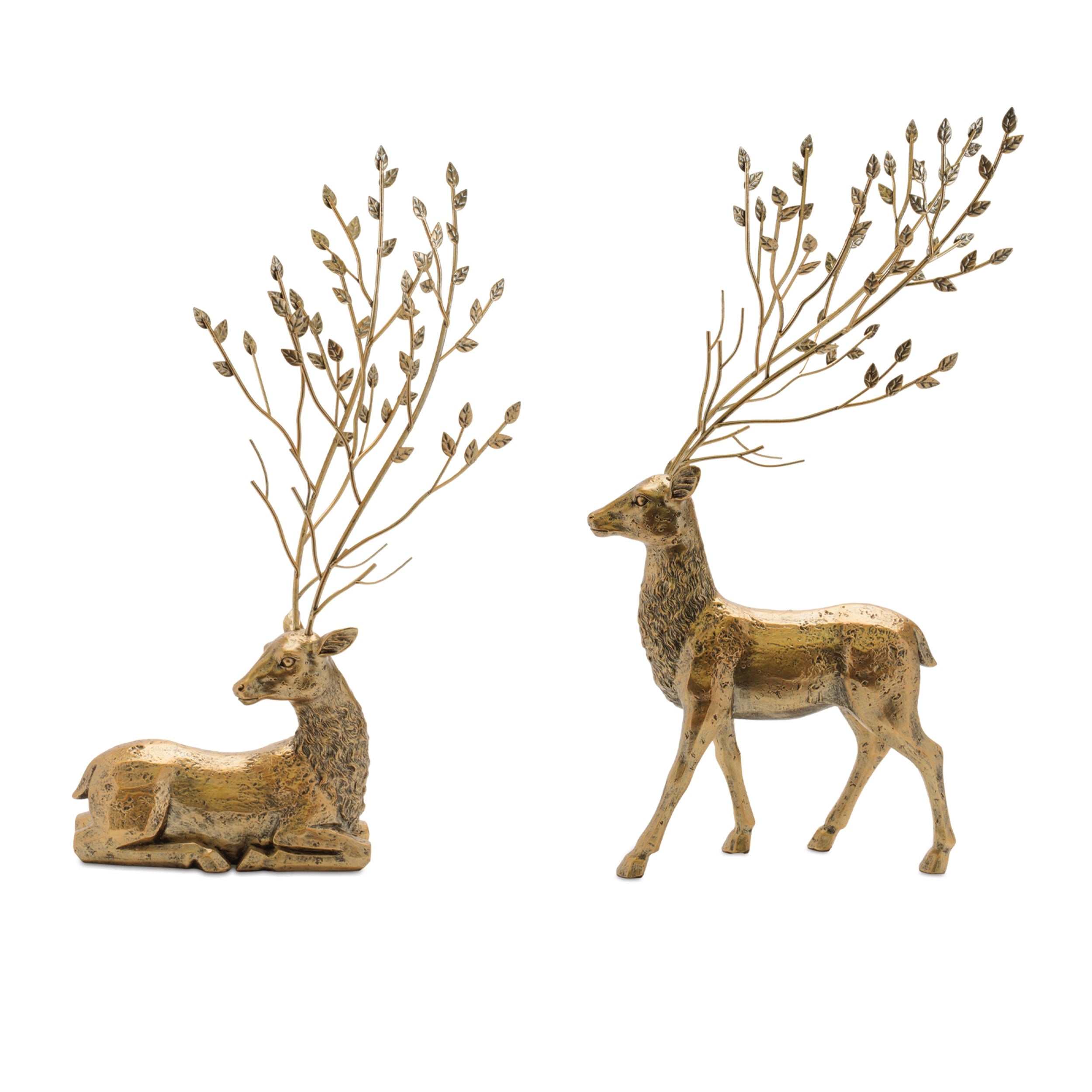 Distressed Deer with Metal Tree Antlers (Set of 2)