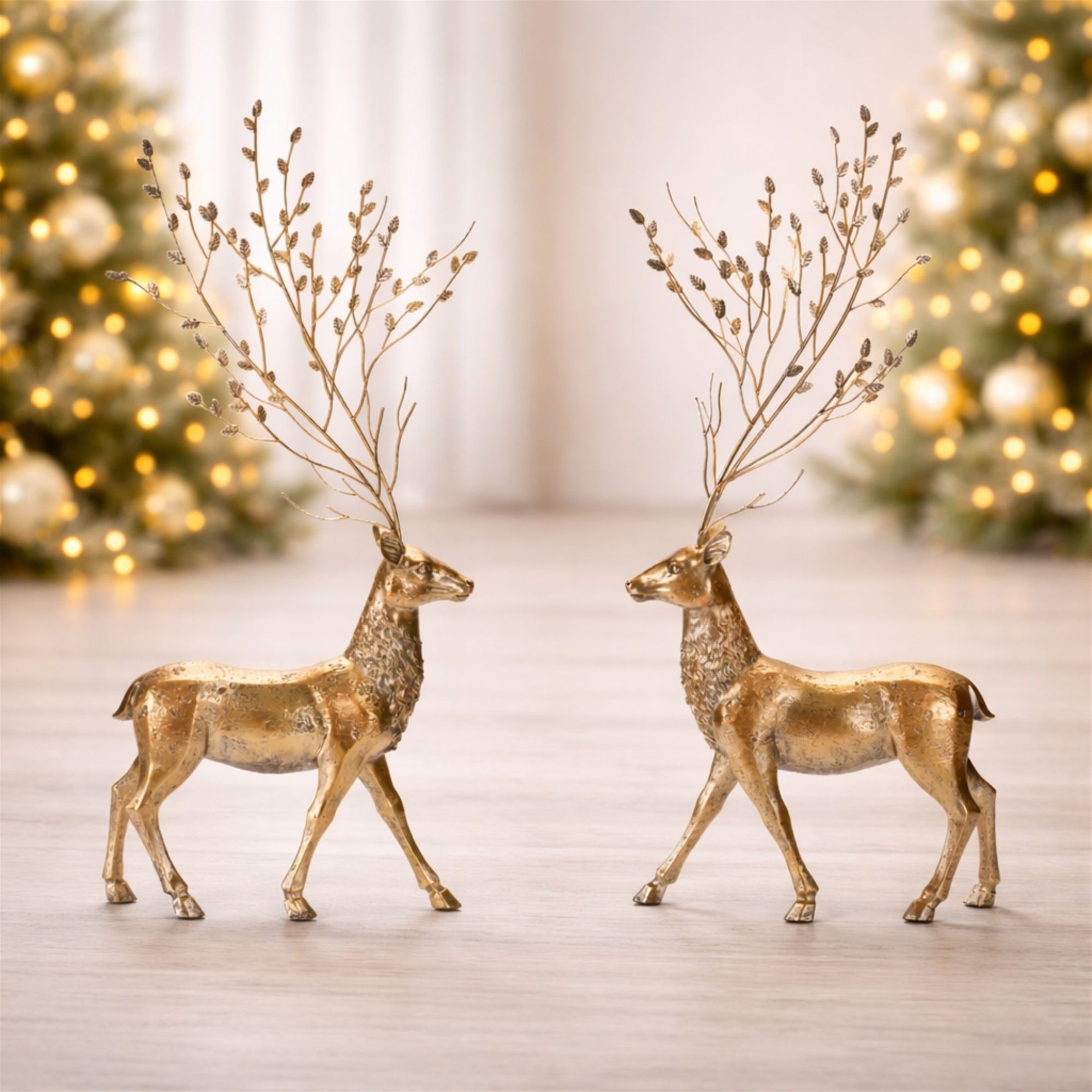 Deer Figurines with Branch Antlers (Set of 2)