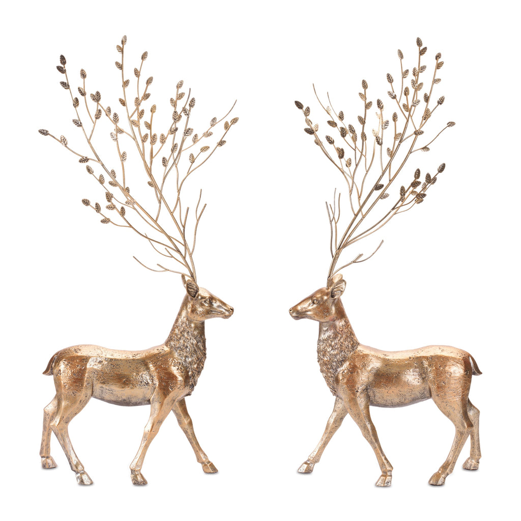 Deer Figurines with Branch Antlers (Set of 2)