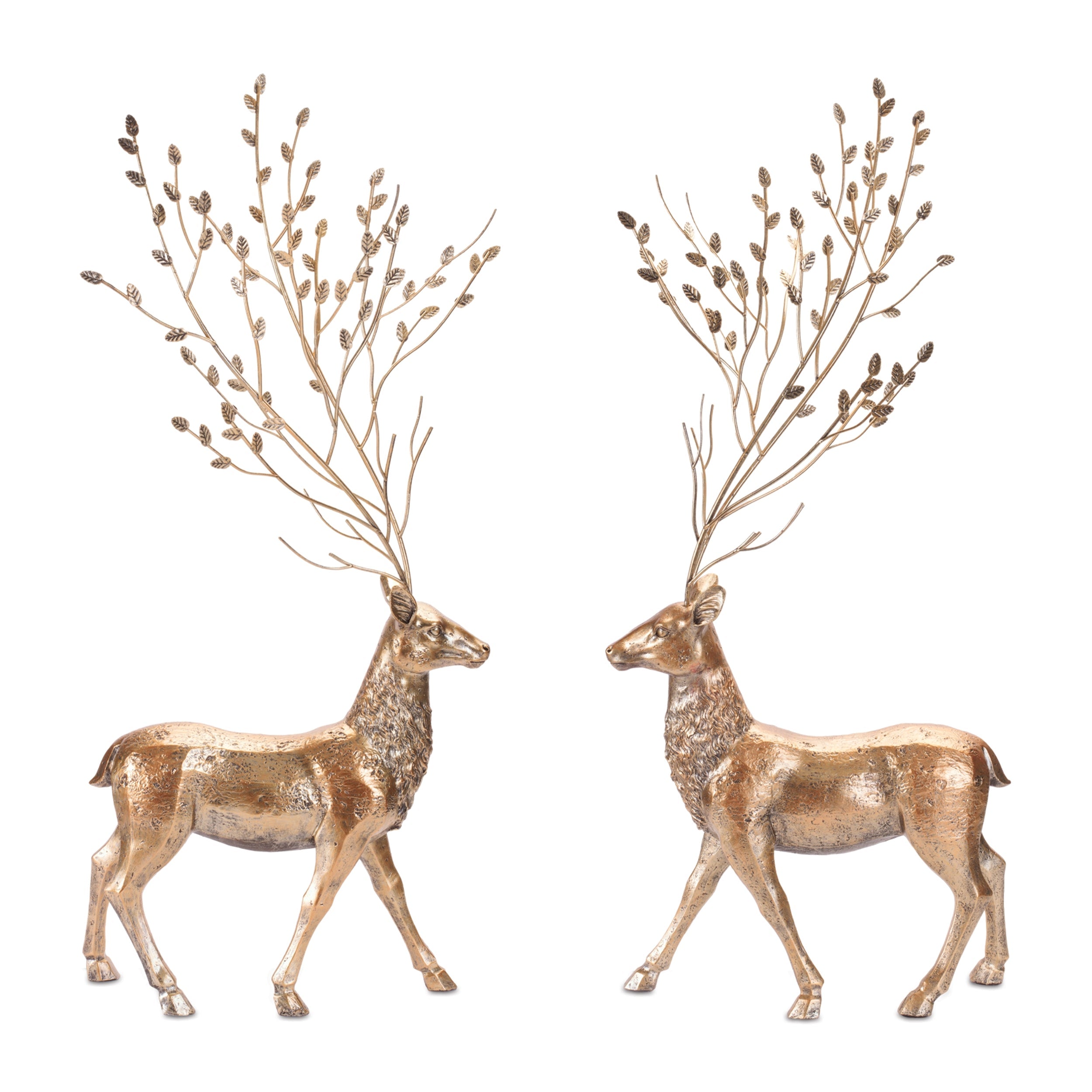 Deer Figurines with Branch Antlers (Set of 2)