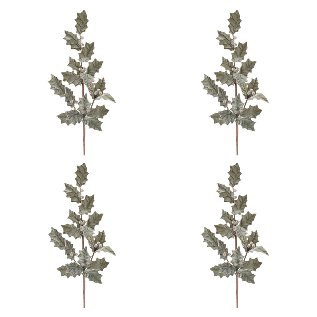 Glittered Holly Leaf Spray (Set of 4)