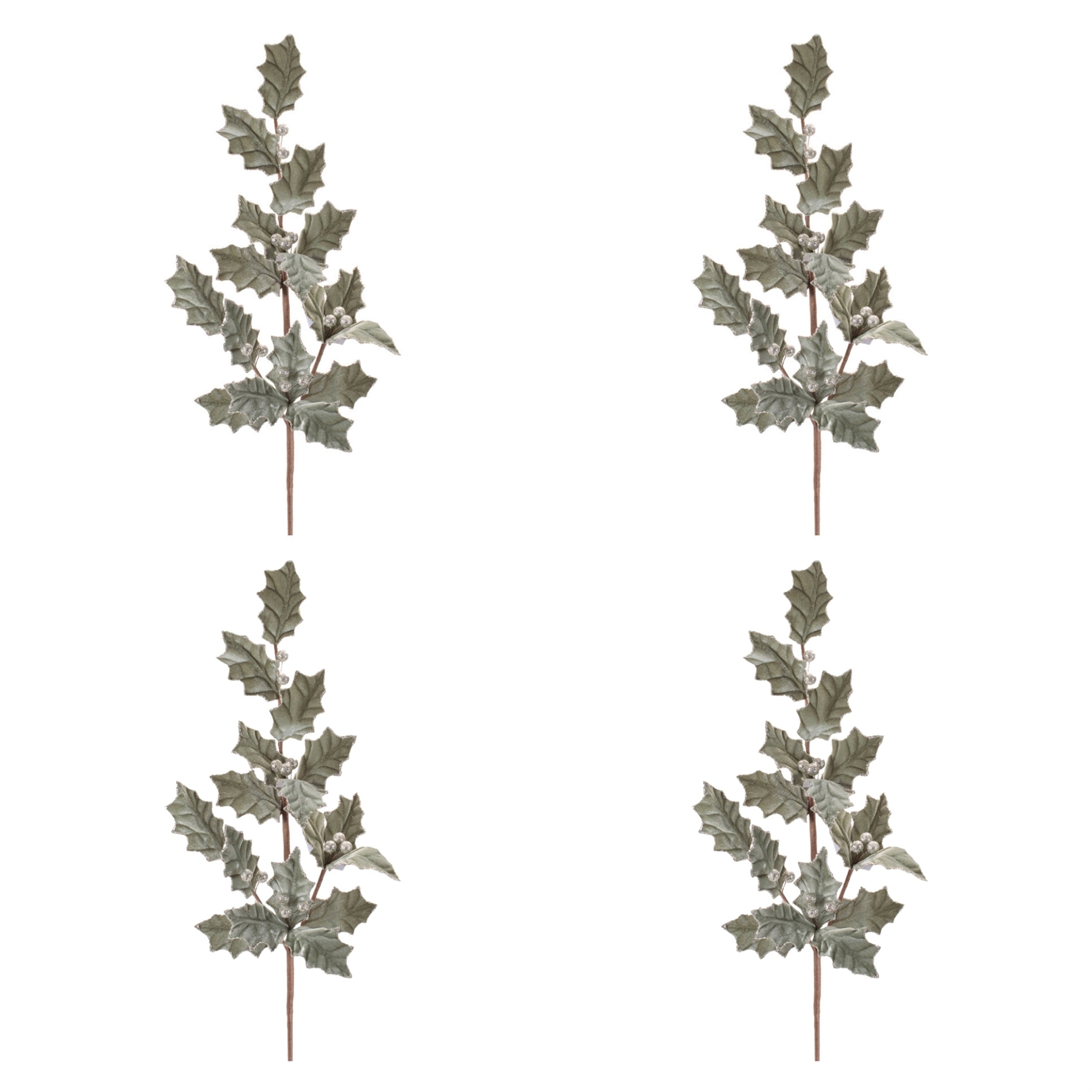 Glittered Holly Leaf Spray (Set of 4)
