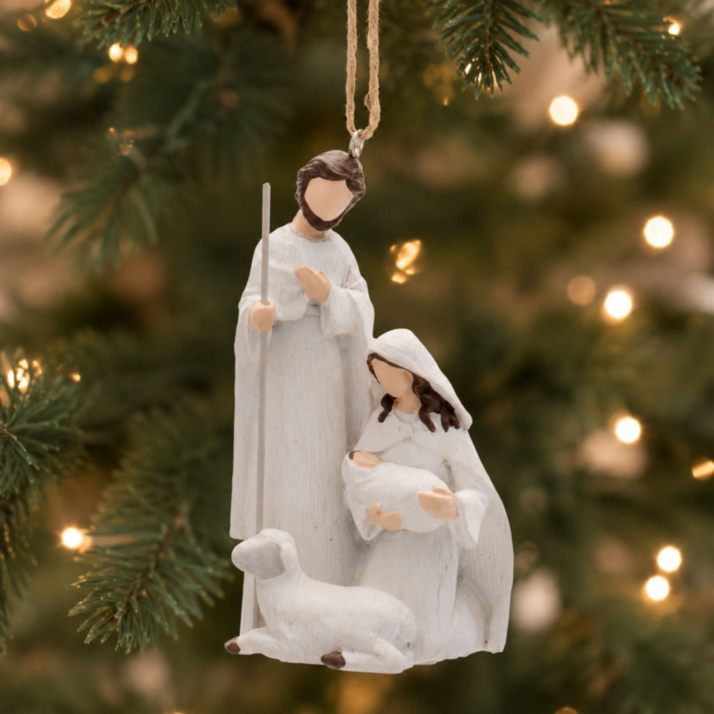 Holy Family Nativity Ornament with Lamb (Set of 6)
