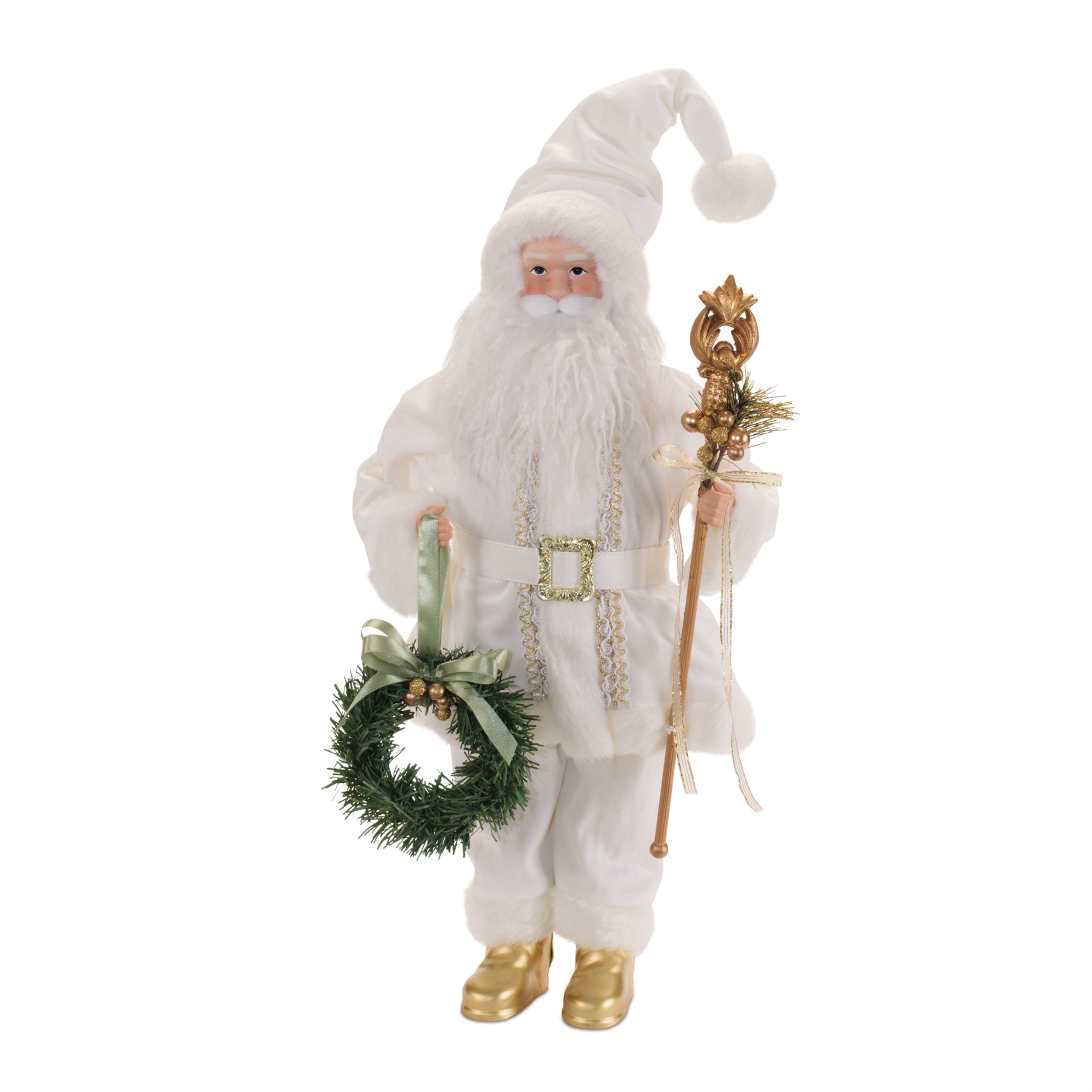 Santa Figurine with Wreath and Staff