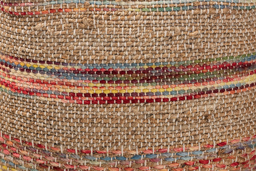 Baxton Studio Caiman Moroccan Inspired Multicolored Handwoven Hemp Pouf Ottoman