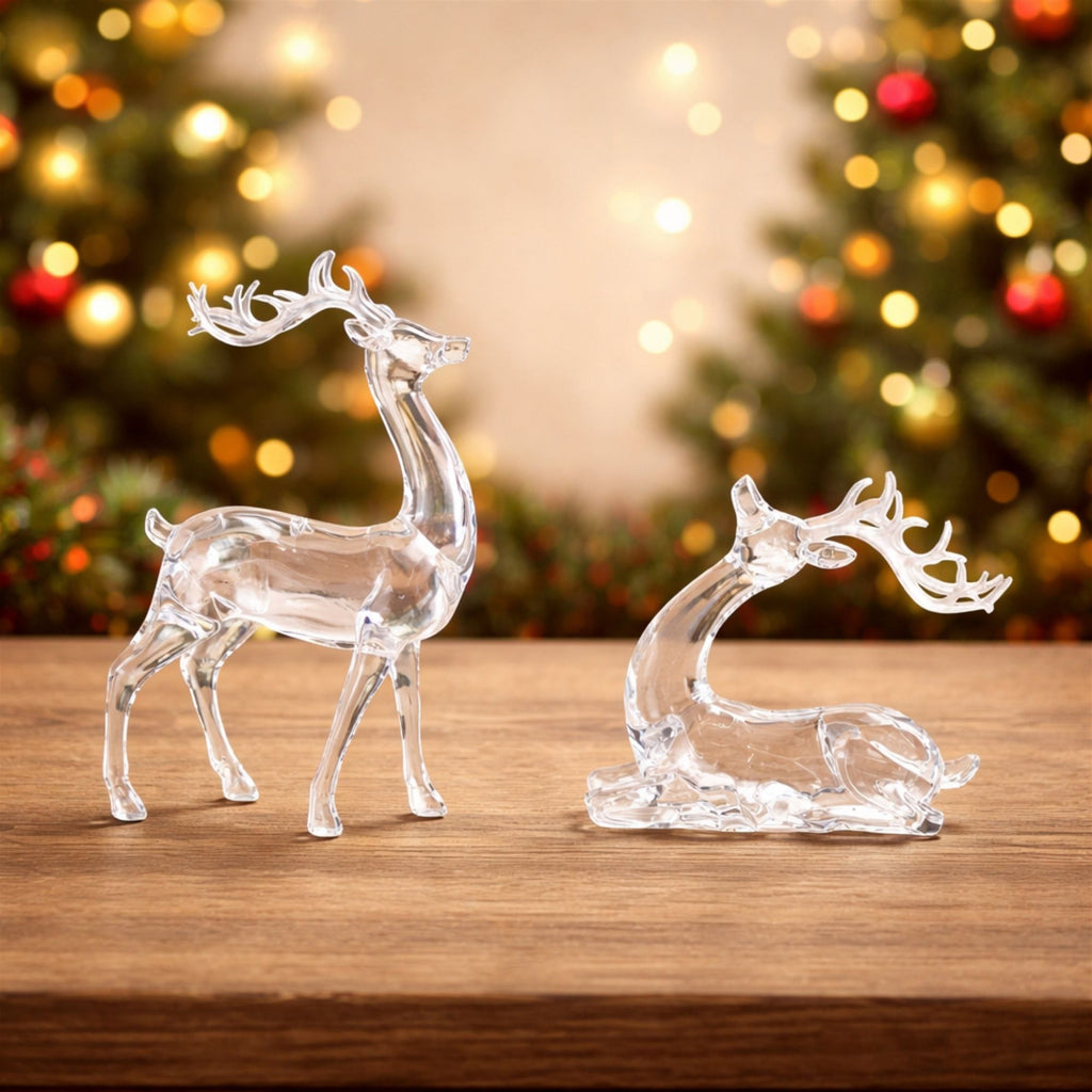 Clear Acrylic Deer Figurines (Set of 2)