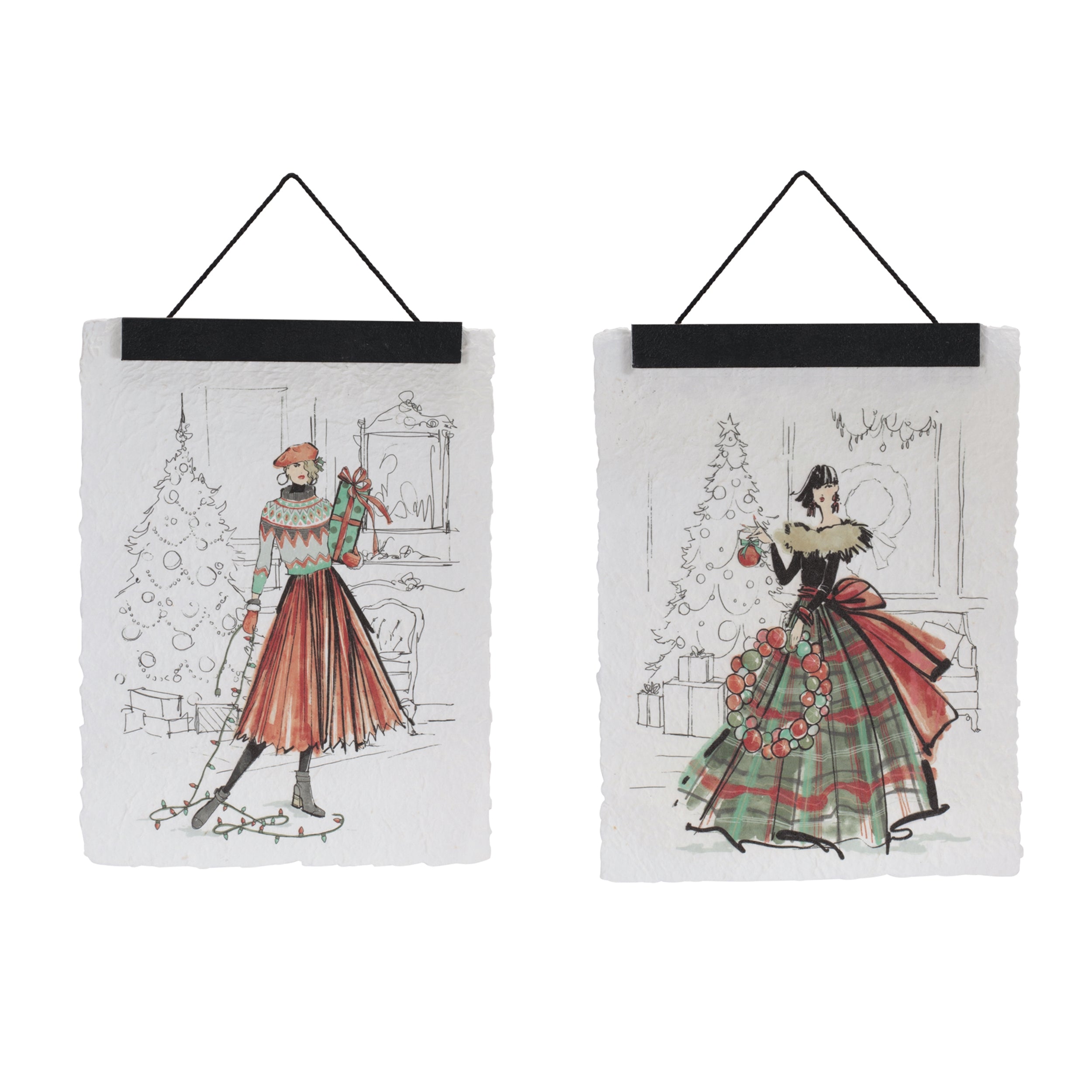 Vintage Holiday Fashion Illustration Banner (Set of 2)