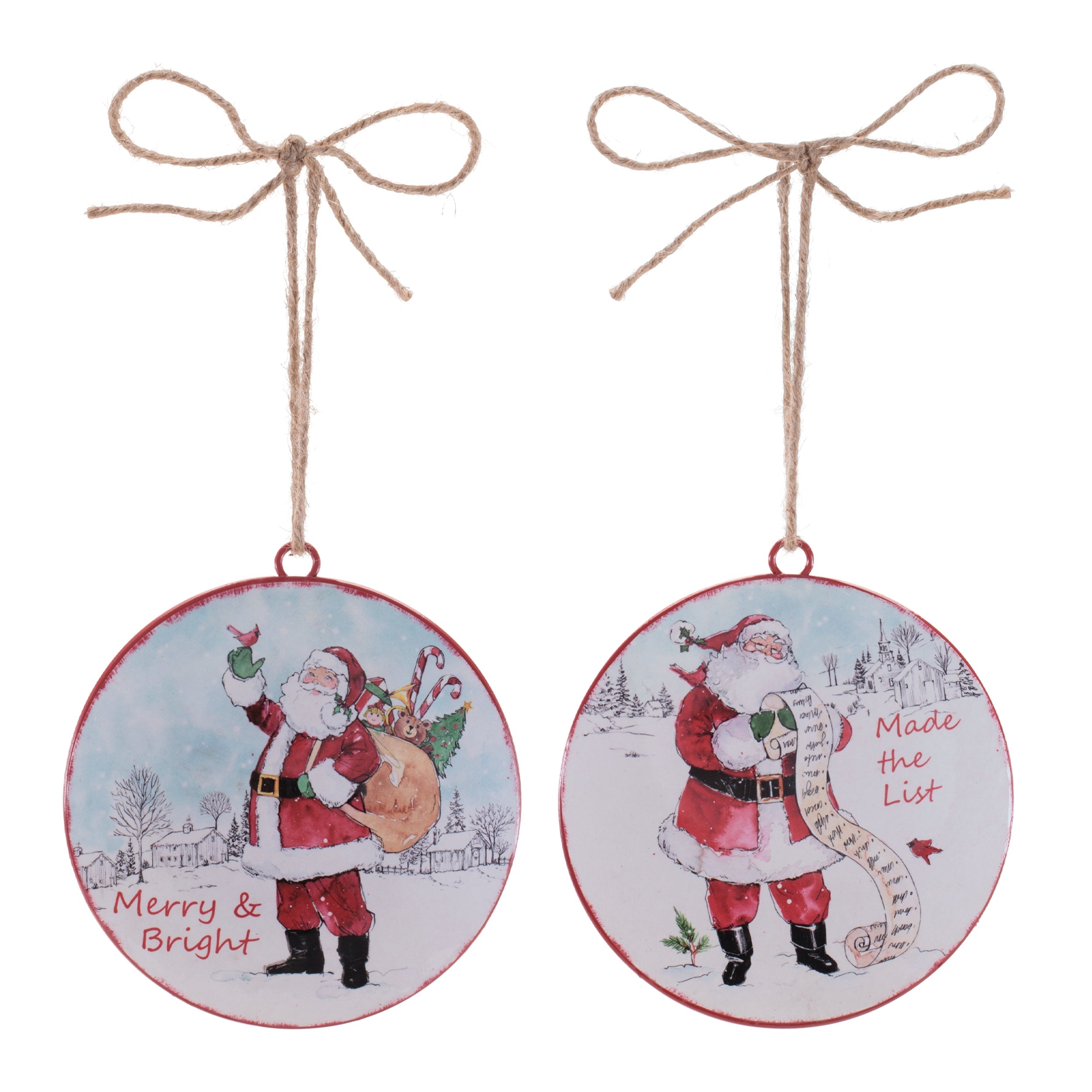 Vintage Santa Disc Ornament (Set of 12)