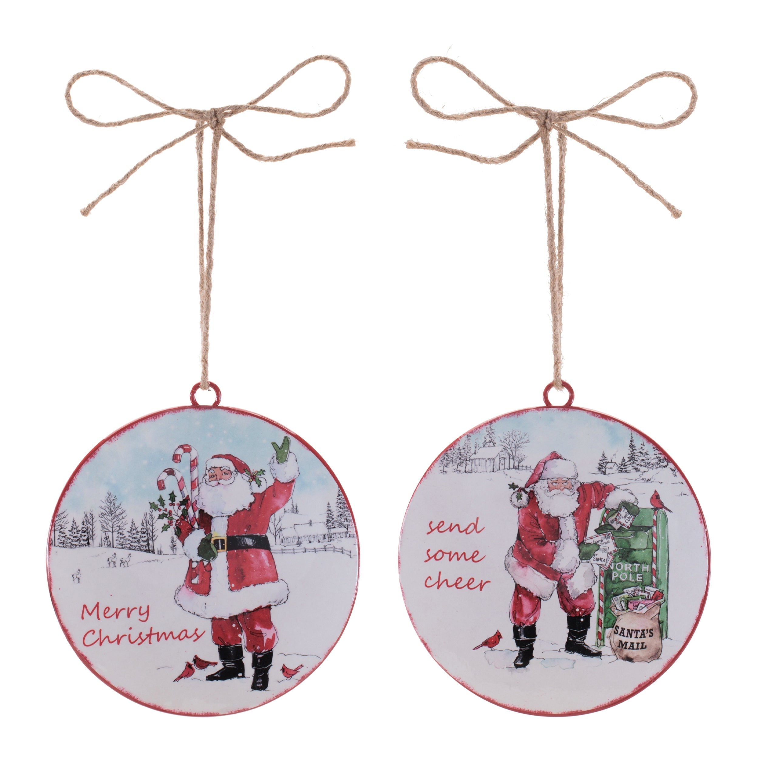 Vintage Santa Disc Ornament (Set of 12)