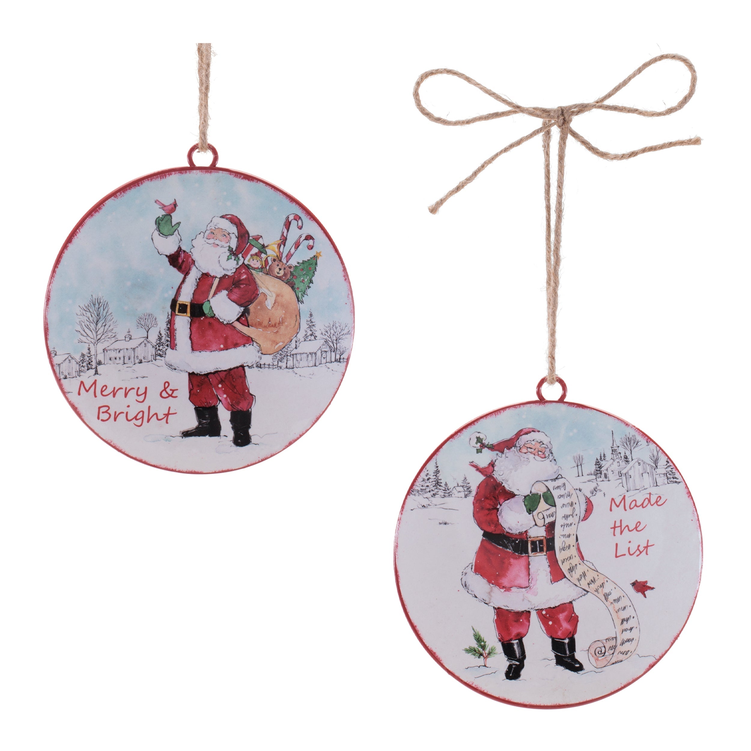Vintage Santa Disc Ornament (Set of 12)