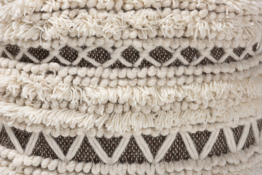 Baxton Studio Vesey Moroccan Inspired Beige and Brown Handwoven Wool Pouf Ottoman