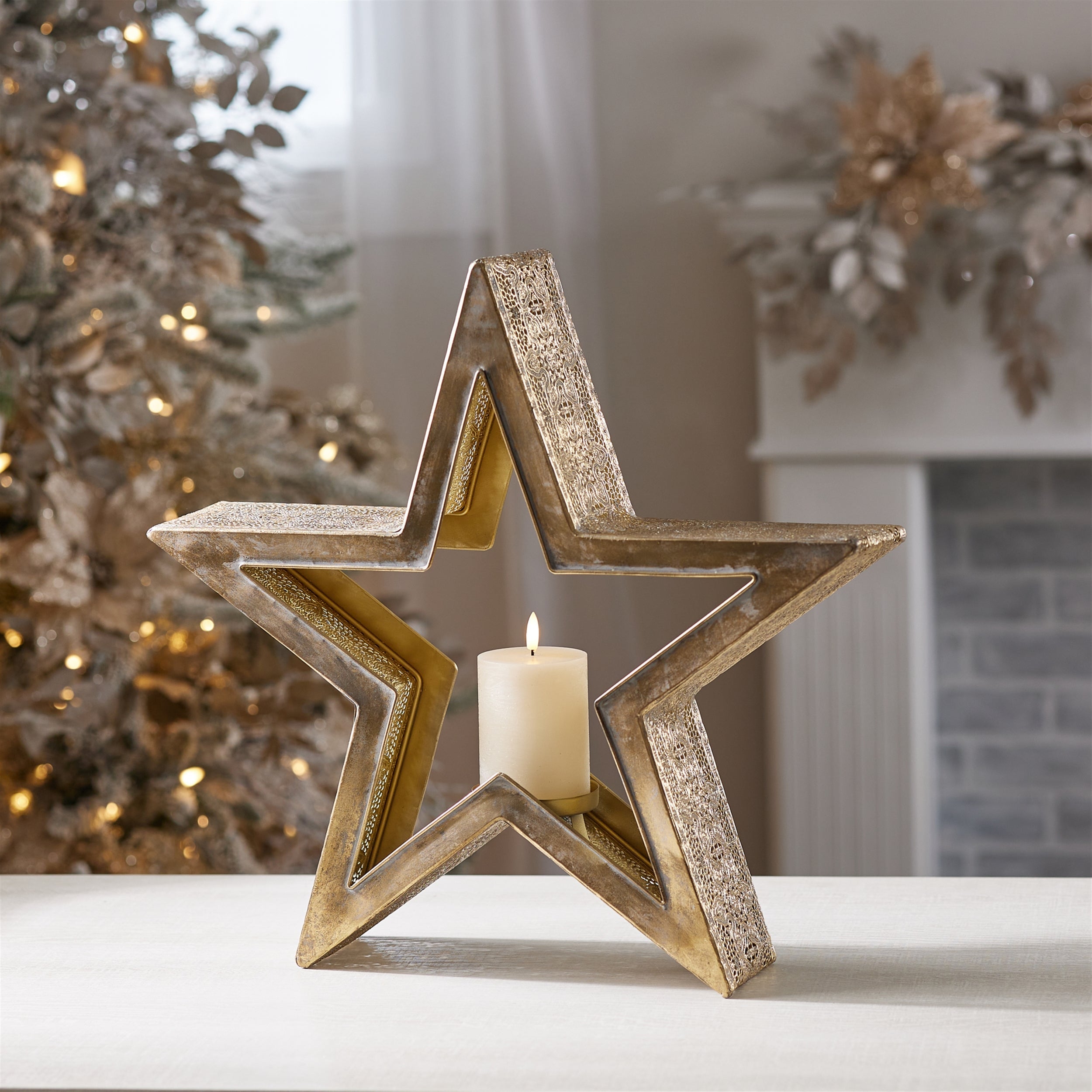 Gold Metal Star Candle Holder