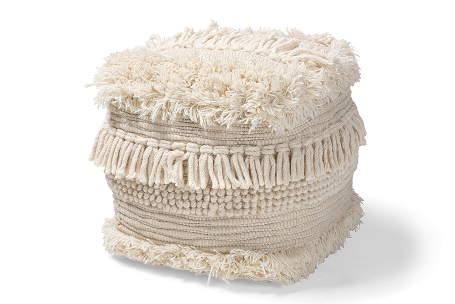 Baxton Studio Bartow Moroccan Inspired Beige Handwoven Cotton Pouf Ottoman