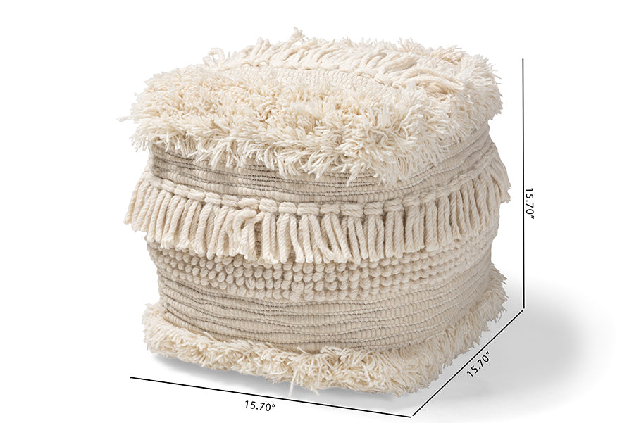 Baxton Studio Bartow Moroccan Inspired Beige Handwoven Cotton Pouf Ottoman