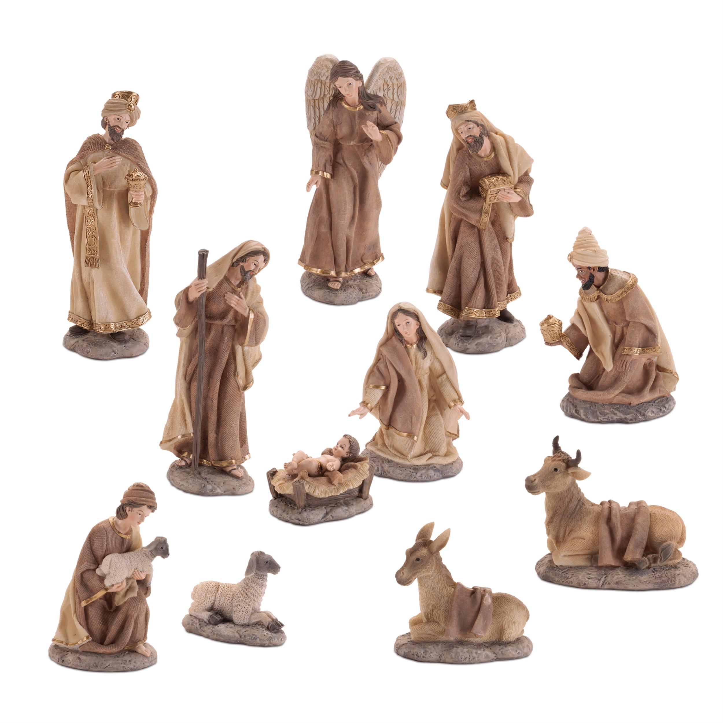 Nativity Figurines with Gold Accents (Set of 11)