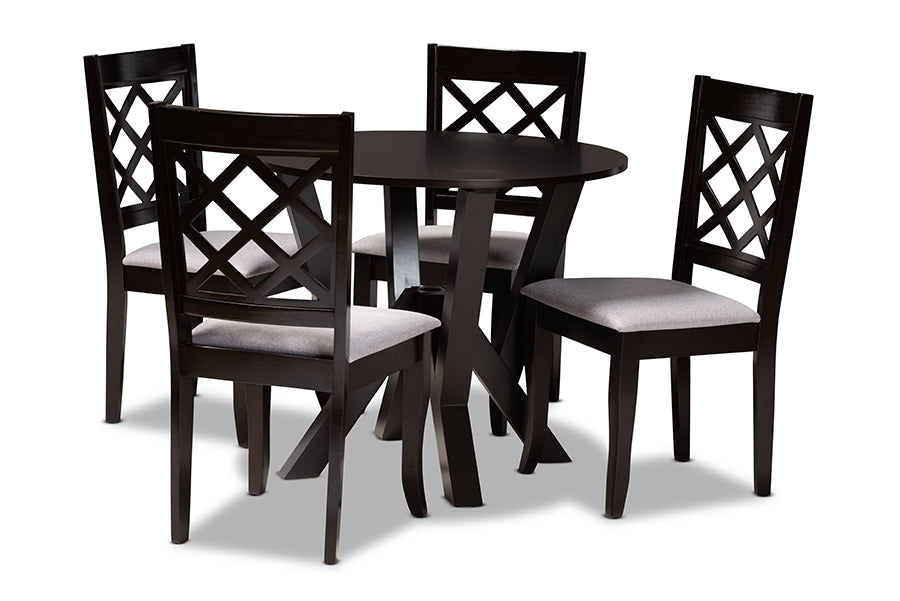 Baxton Studio Adina Modern and Contemporary Grey Fabric Upholstered and Dark Brown Finished Wood 5-Piece Dining Set