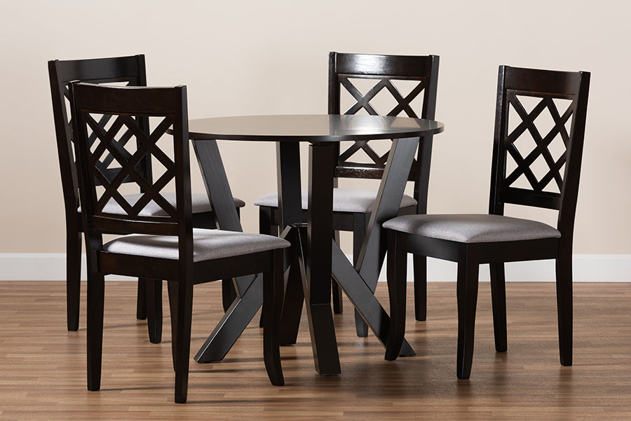 Baxton Studio Adina Modern and Contemporary Grey Fabric Upholstered and Dark Brown Finished Wood 5-Piece Dining Set