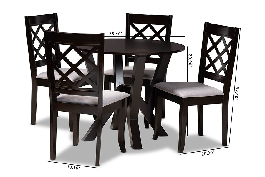 Baxton Studio Adina Modern and Contemporary Grey Fabric Upholstered and Dark Brown Finished Wood 5-Piece Dining Set