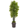 6' Bamboo Artificial Tree With Black Trunks In Planter UV Resistant (Indoor/Outdoor)