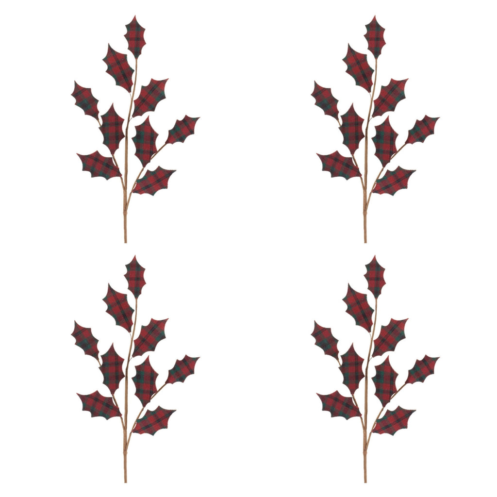 Plaid Holly Leaf Spray (Set of 4)