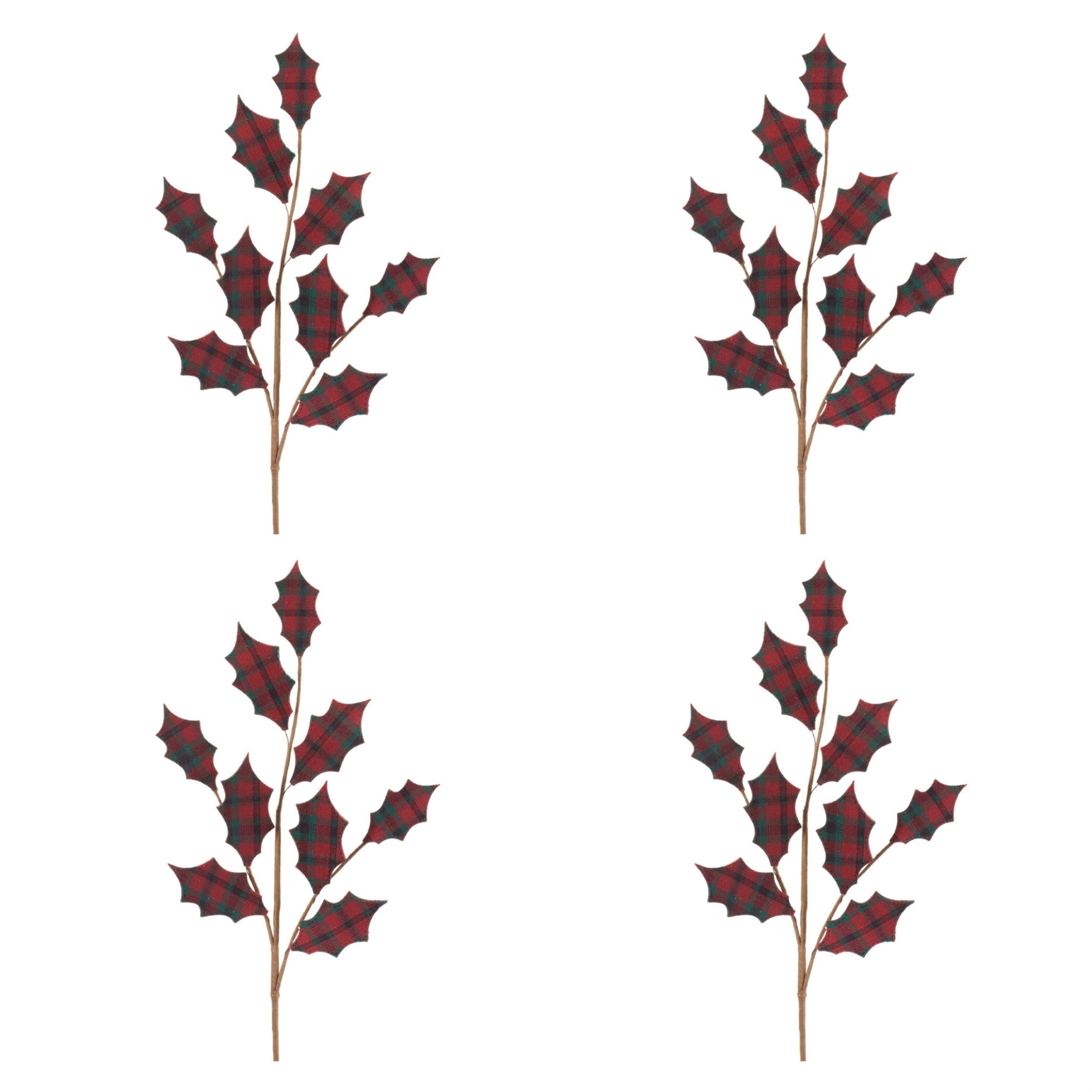 Plaid Holly Leaf Spray (Set of 4)