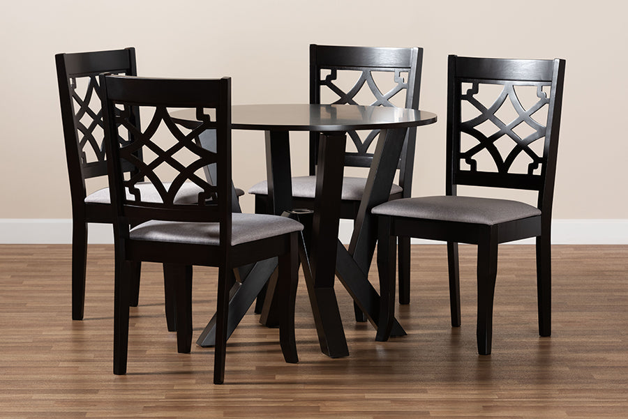 Baxton Studio Alisa Modern and Contemporary Grey Fabric Upholstered and Dark Brown Finished Wood 5-Piece Dining Set