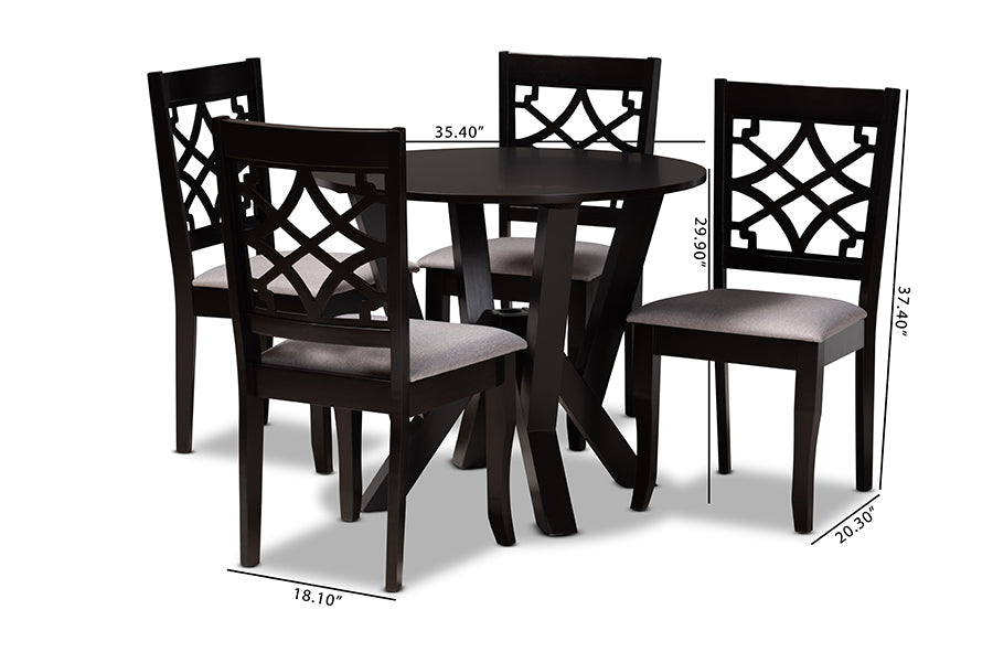 Baxton Studio Alisa Modern and Contemporary Grey Fabric Upholstered and Dark Brown Finished Wood 5-Piece Dining Set