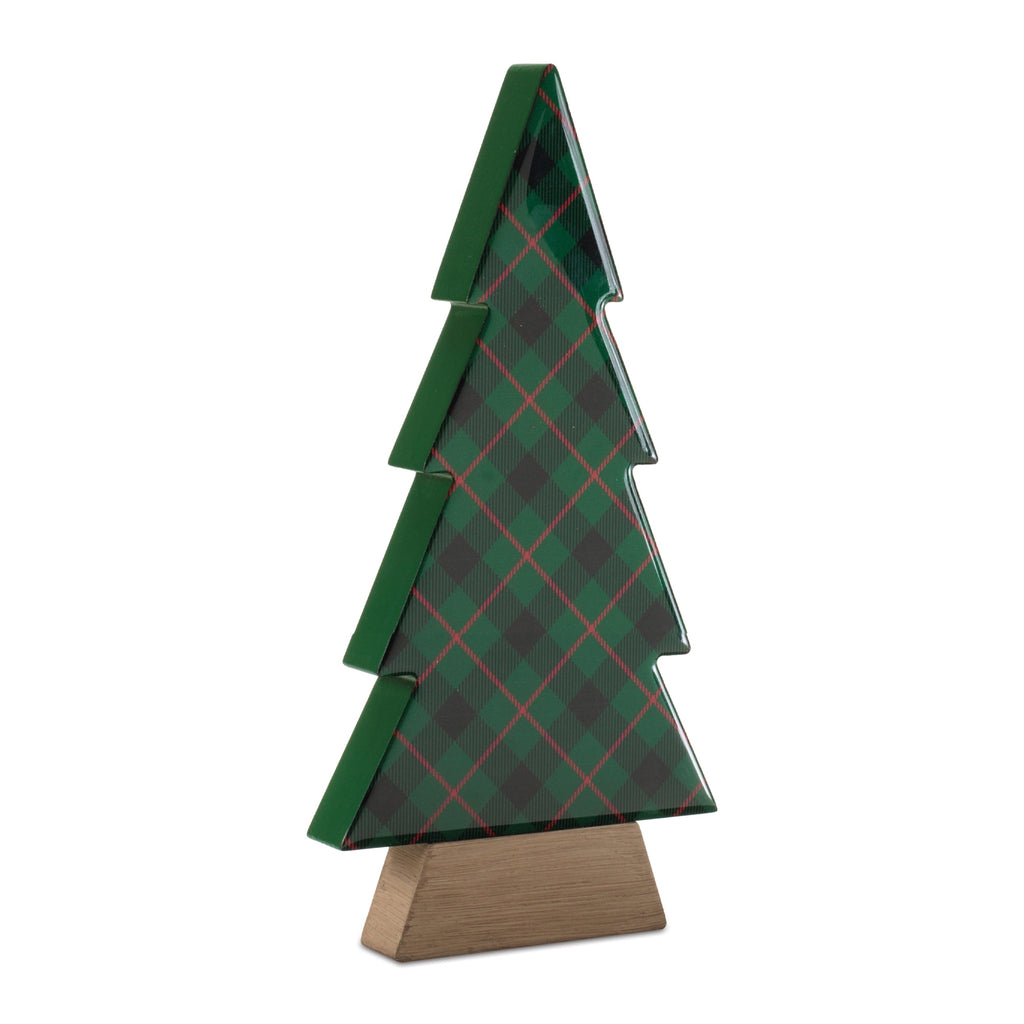 Plaid Holiday Tree with Wood Base (Set of 3)