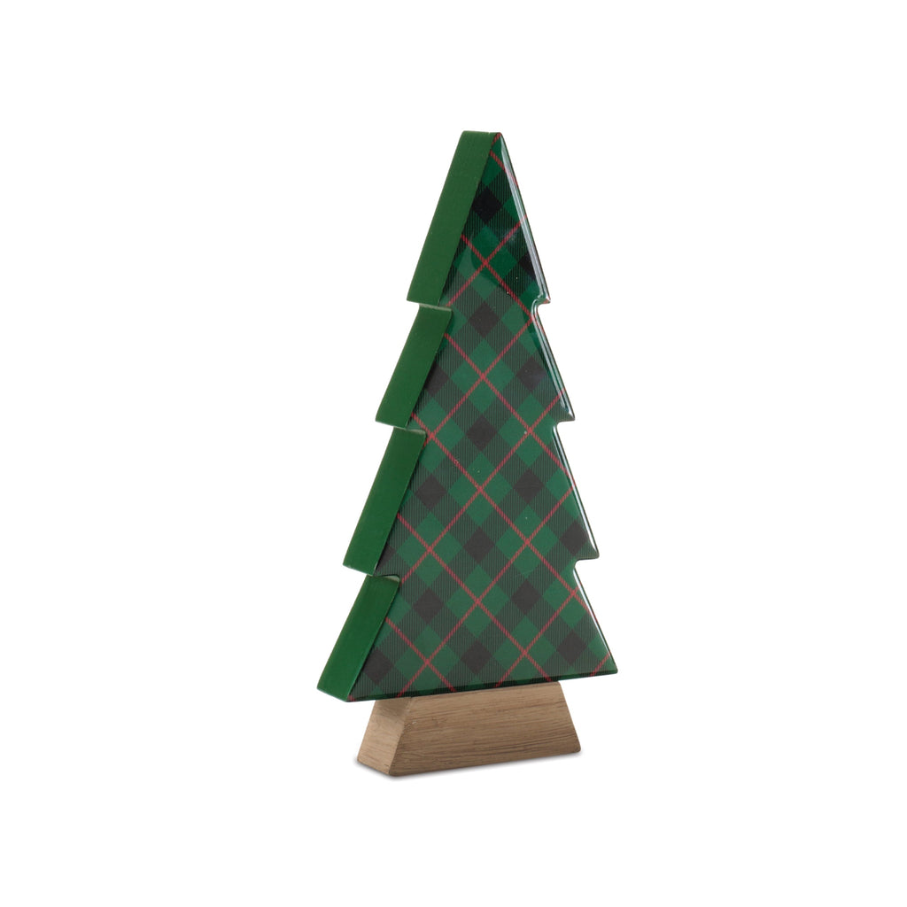 Plaid Holiday Tree with Wood Base (Set of 3)