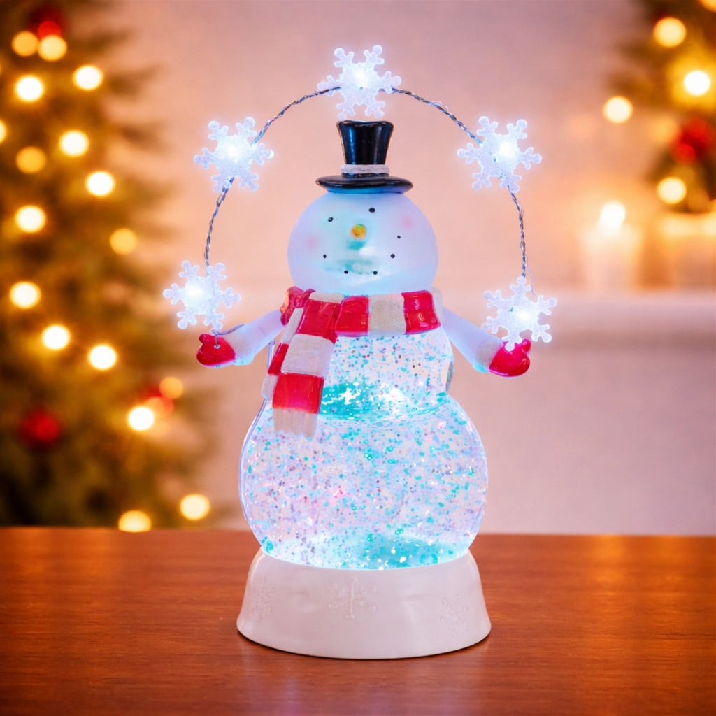 LED Snowman Snow Globe 9.5"H