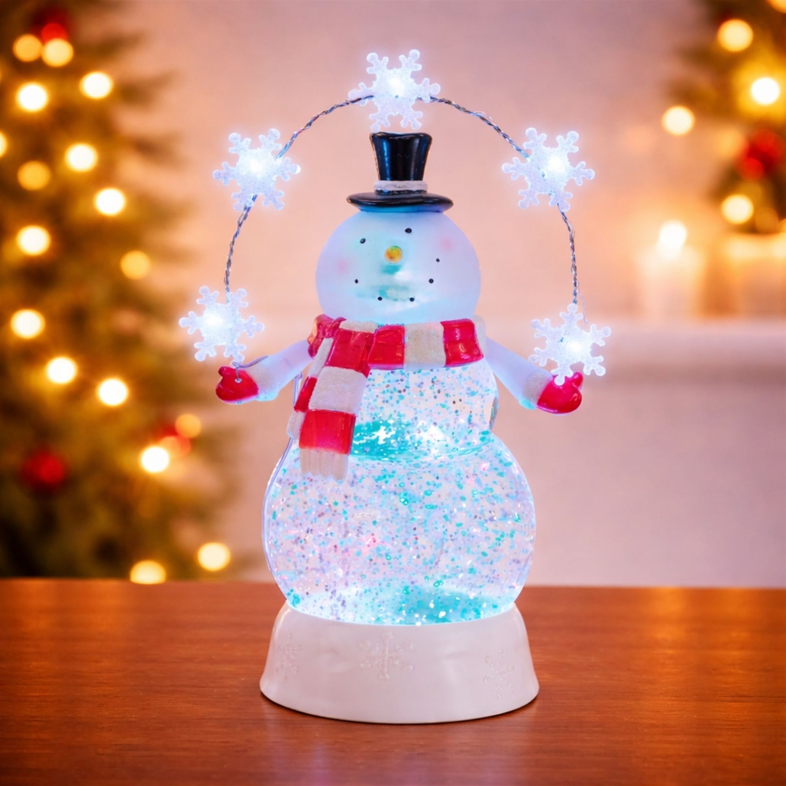 LED Snowman Snow Globe 9.5"H