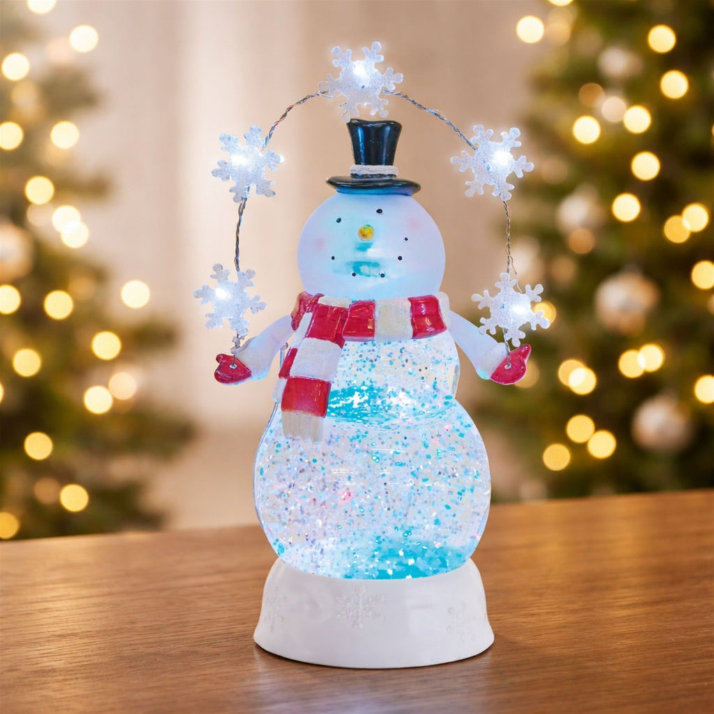 LED Snowman Snow Globe 9.5"H