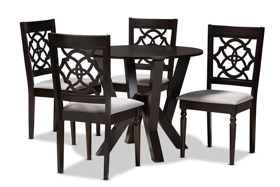 Baxton Studio Alma Modern and Contemporary Grey Fabric Upholstered and Dark Brown Finished Wood 5-Piece Dining Set