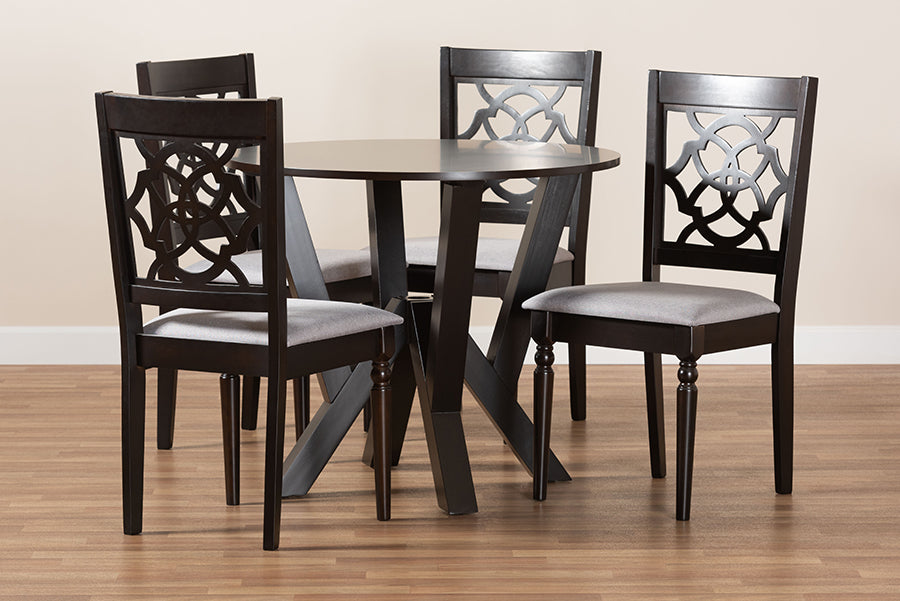Baxton Studio Alma Modern and Contemporary Grey Fabric Upholstered and Dark Brown Finished Wood 5-Piece Dining Set