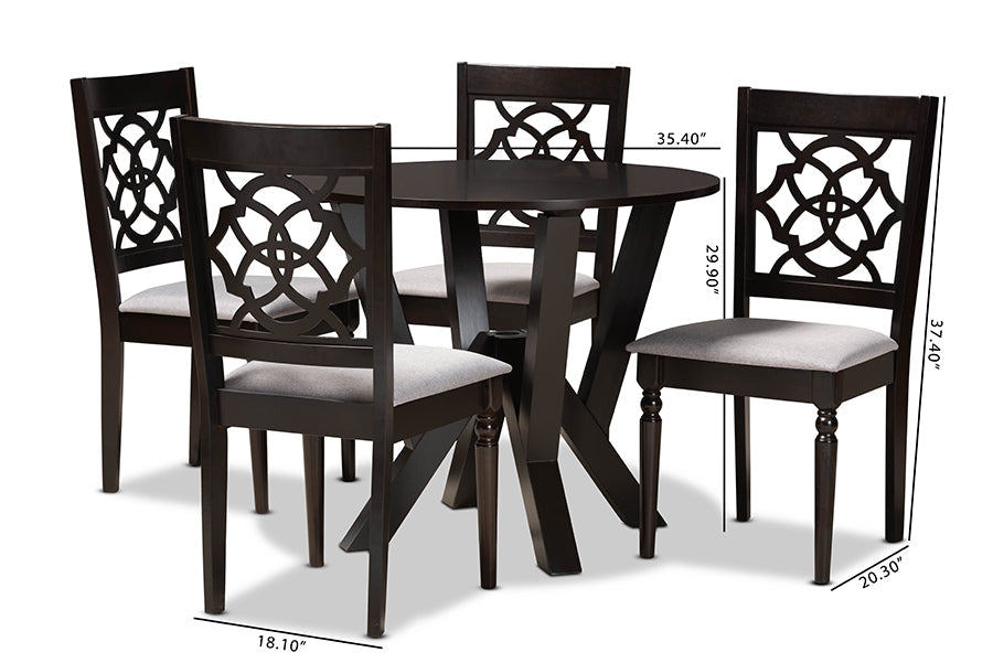 Baxton Studio Alma Modern and Contemporary Grey Fabric Upholstered and Dark Brown Finished Wood 5-Piece Dining Set