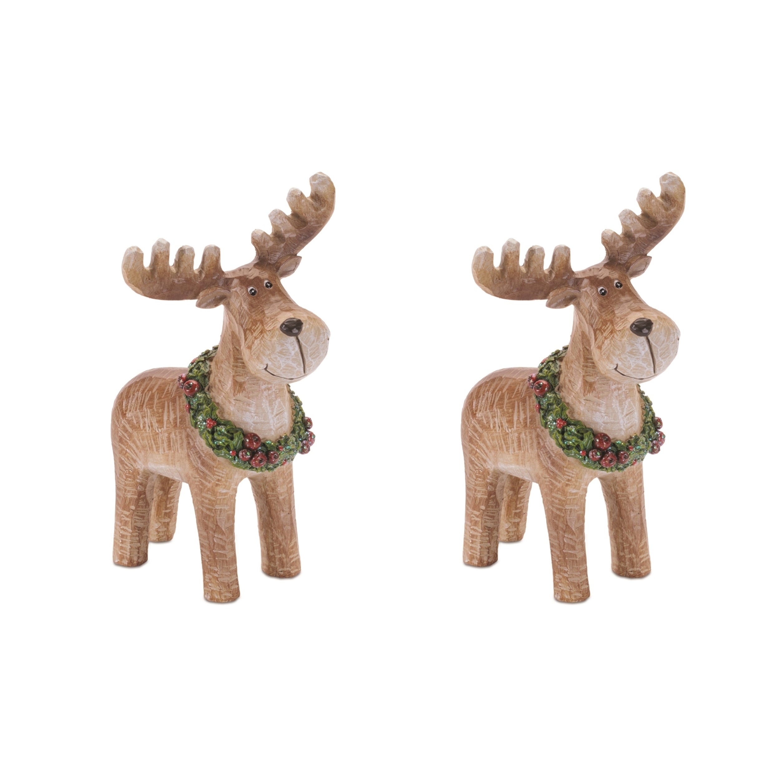 Woodland Reindeer Figurines with Wreath (Set of 2)