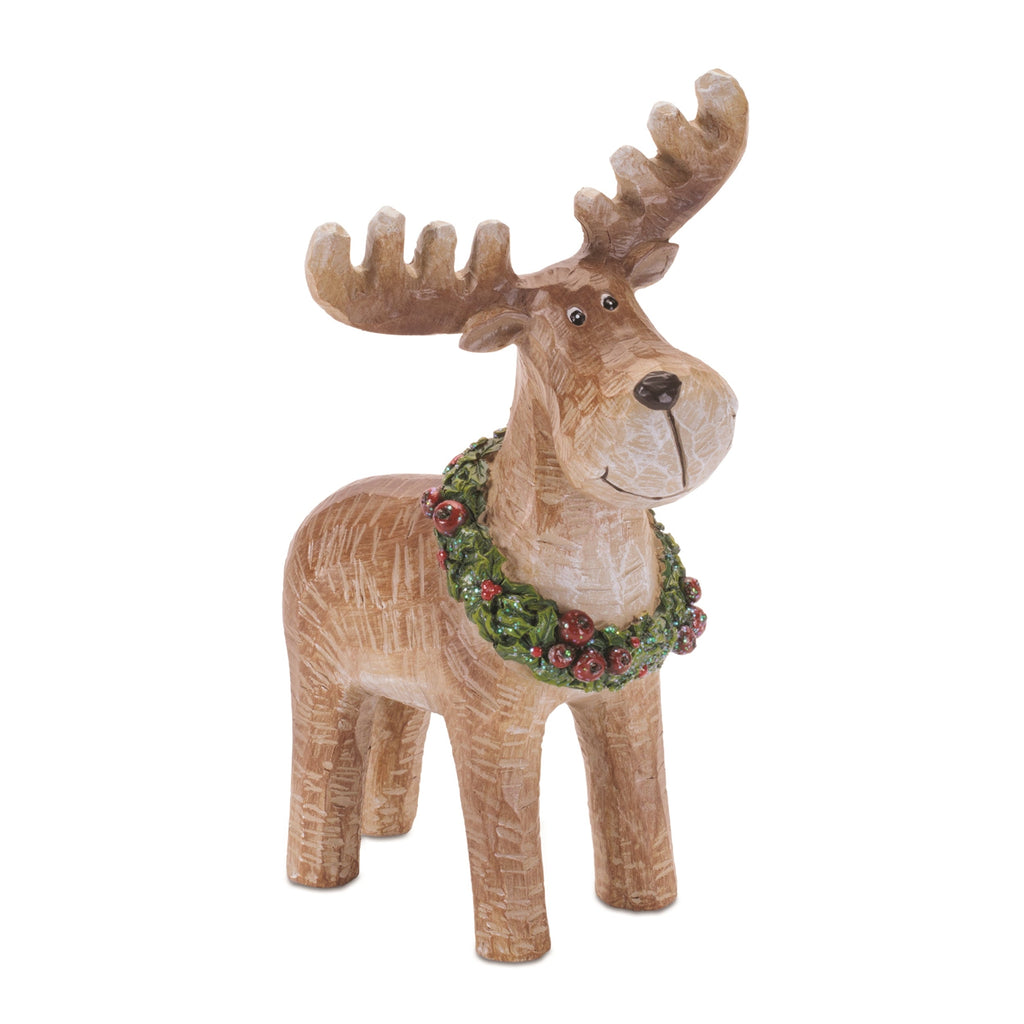 Woodland Reindeer Figurines with Wreath (Set of 2)
