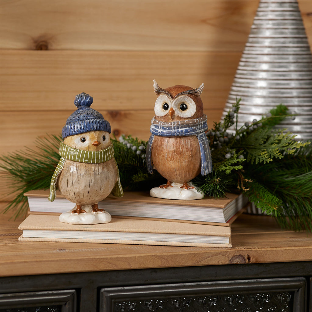 Winter Owl and Bird Figurines (Set of 6)