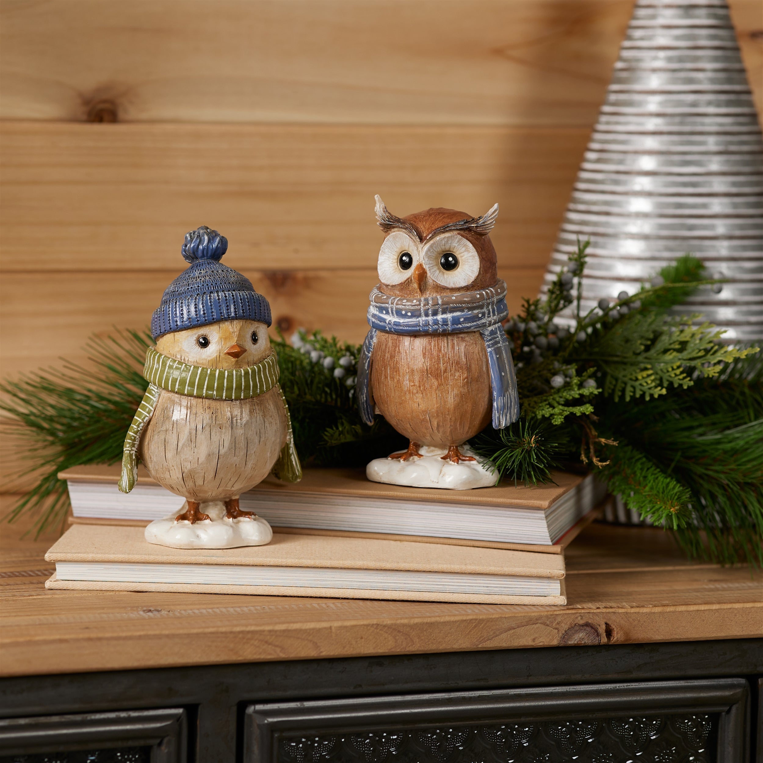 Winter Owl and Bird Figurines (Set of 6)