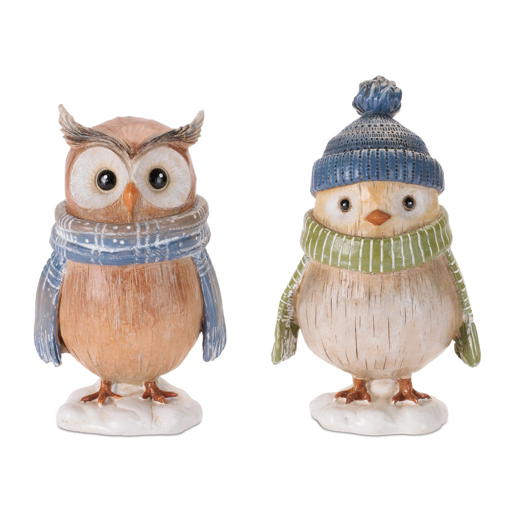 Winter Owl and Bird Figurines (Set of 6)