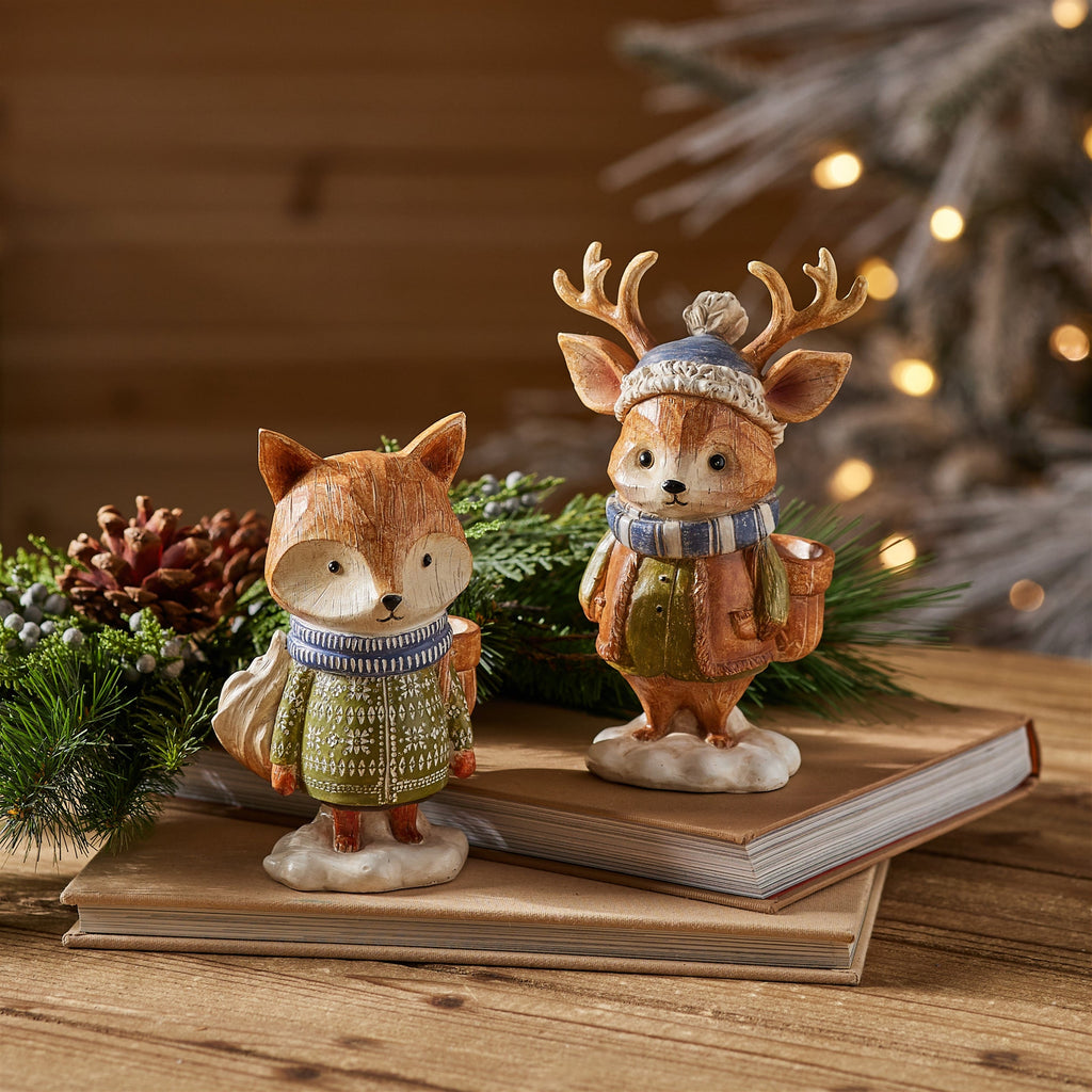 Winter Deer and Fox Figurines (Set of 4)