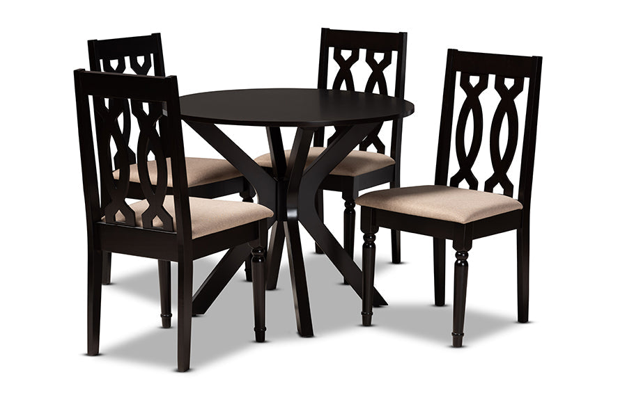 Baxton Studio Callie Modern and Contemporary Sand Fabric Upholstered and Dark Brown Finished Wood 5-Piece Dining Set