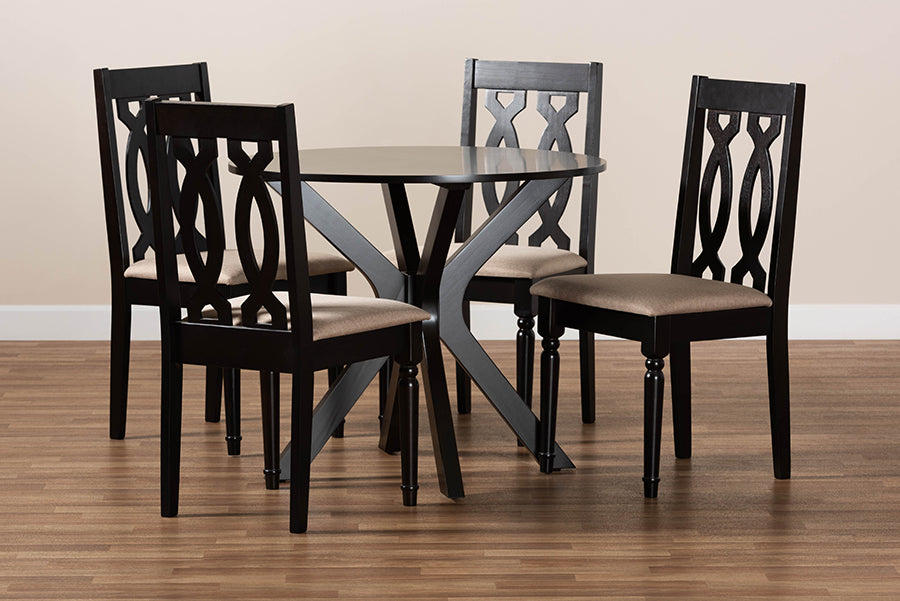 Baxton Studio Callie Modern and Contemporary Sand Fabric Upholstered and Dark Brown Finished Wood 5-Piece Dining Set