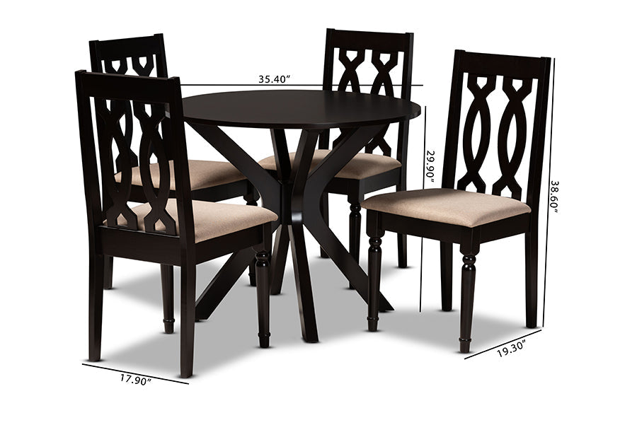 Baxton Studio Callie Modern and Contemporary Sand Fabric Upholstered and Dark Brown Finished Wood 5-Piece Dining Set