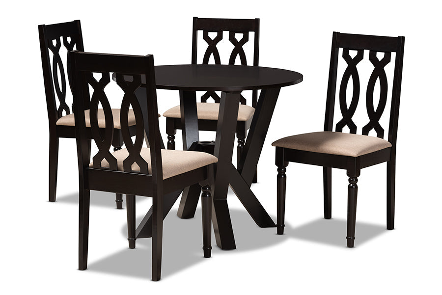 Baxton Studio Anise Modern and Contemporary Sand Fabric Upholstered and Dark Brown Finished Wood 5-Piece Dining Set