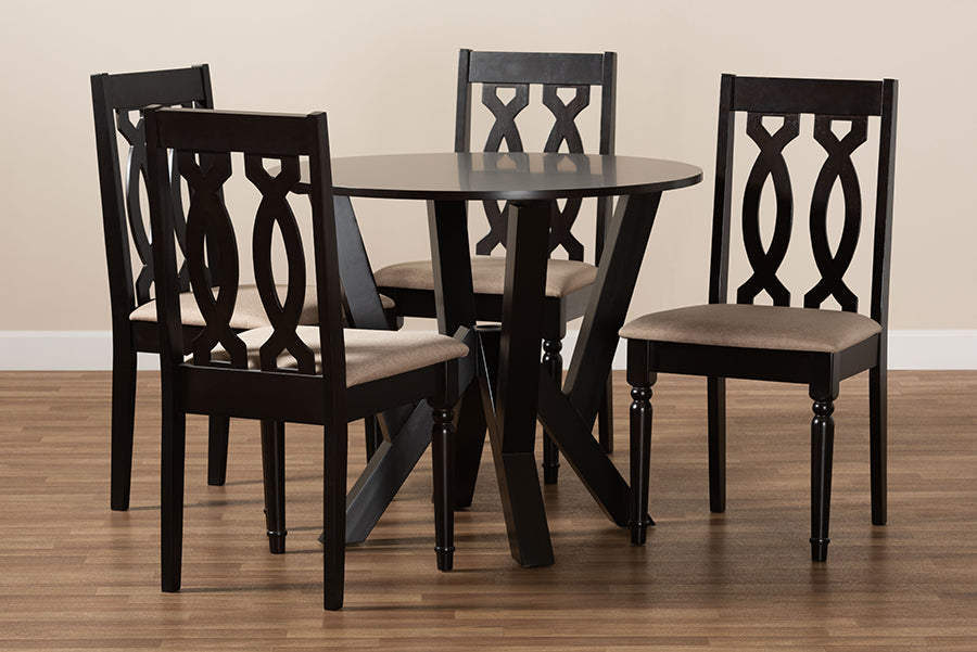 Baxton Studio Anise Modern and Contemporary Sand Fabric Upholstered and Dark Brown Finished Wood 5-Piece Dining Set