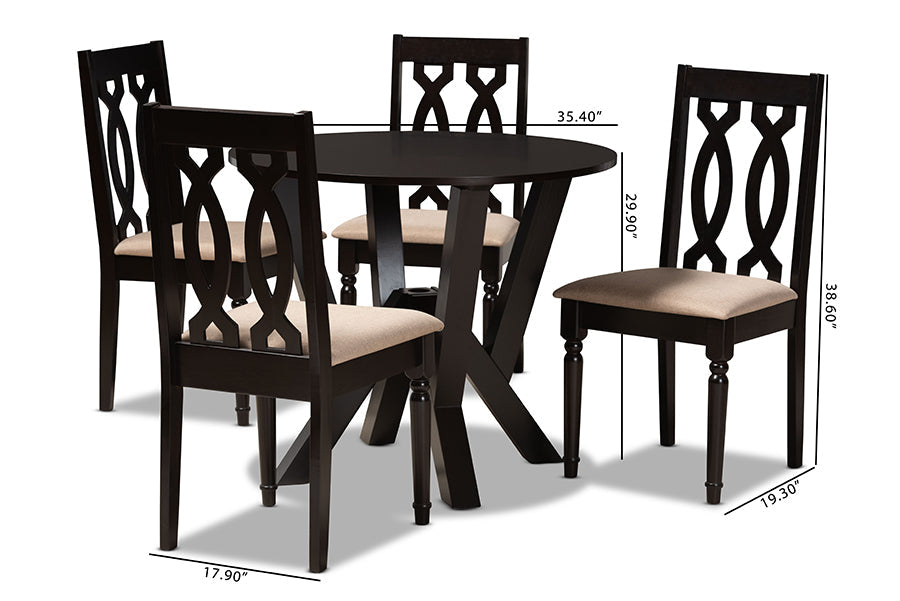 Baxton Studio Anise Modern and Contemporary Sand Fabric Upholstered and Dark Brown Finished Wood 5-Piece Dining Set