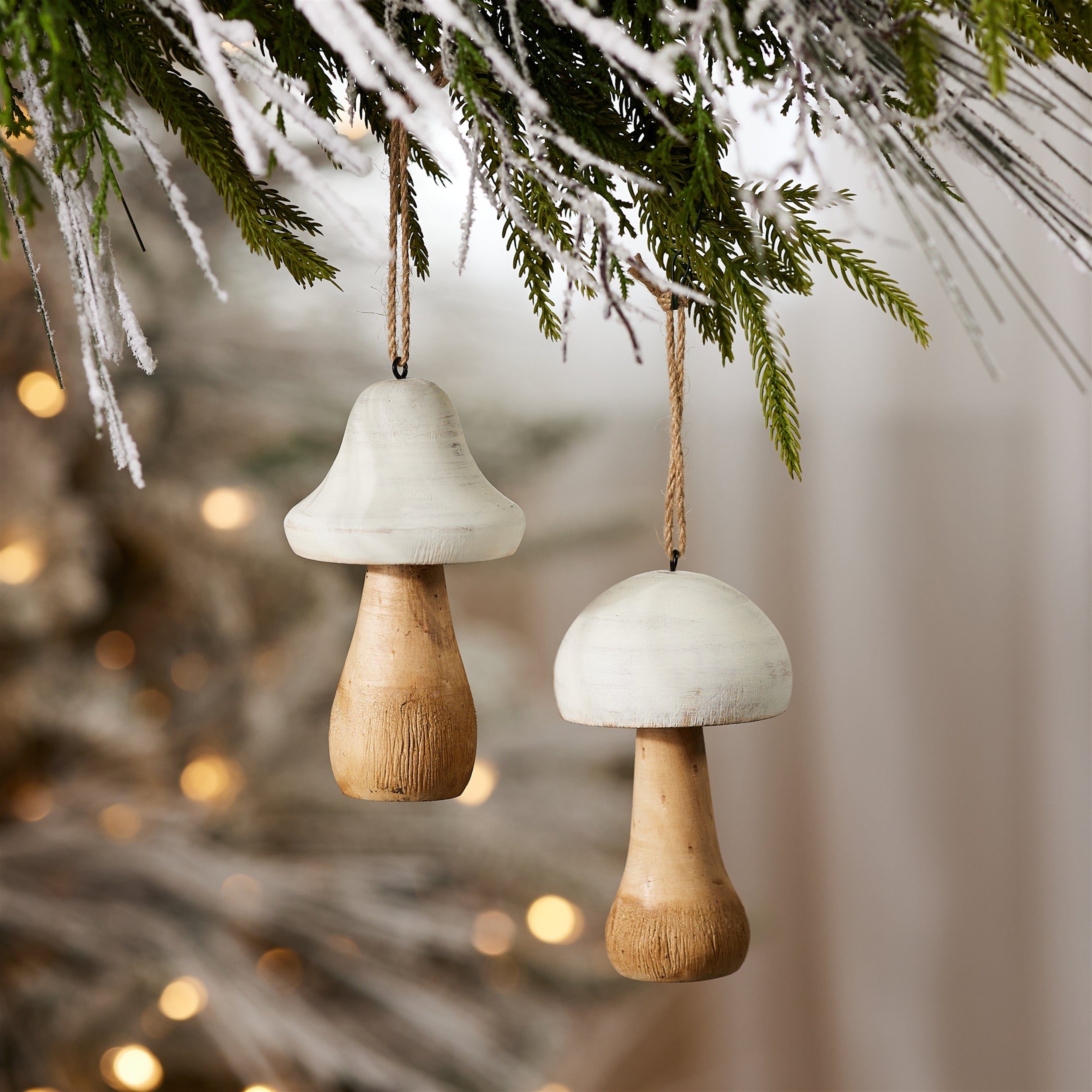 Wood Mushroom Ornament Set of 4