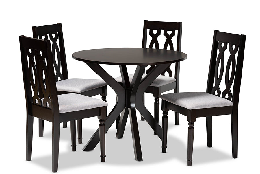 Baxton Studio Callie Modern and Contemporary Grey Fabric Upholstered and Dark Brown Finished Wood 5-Piece Dining Set